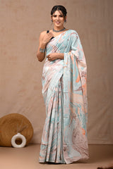 Traditional Authentic Hand Block Printed Pure Organic Cotton Sarees With matching Blouse(BFCS34)
