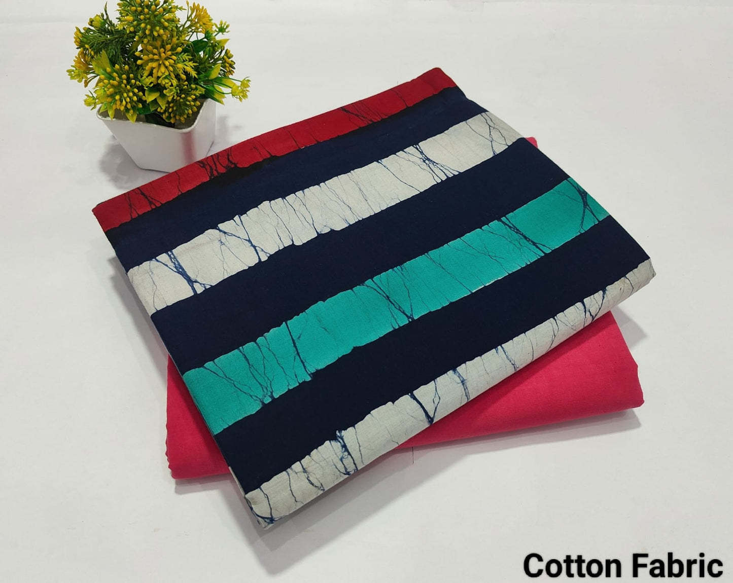 Multicolor Stripe Cotton Fabric – Blue Red Printed Cotton Material (BFTB01)