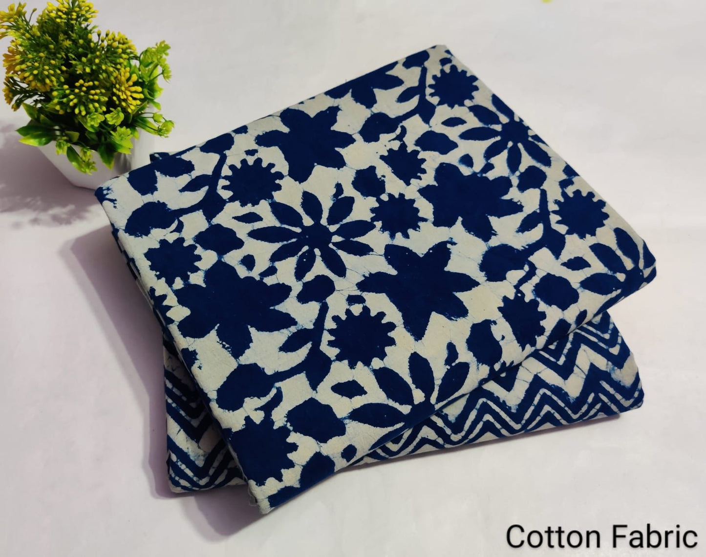 Indigo Floral Cotton Fabric – Handblock Print Soft Cotton (BFTB26)