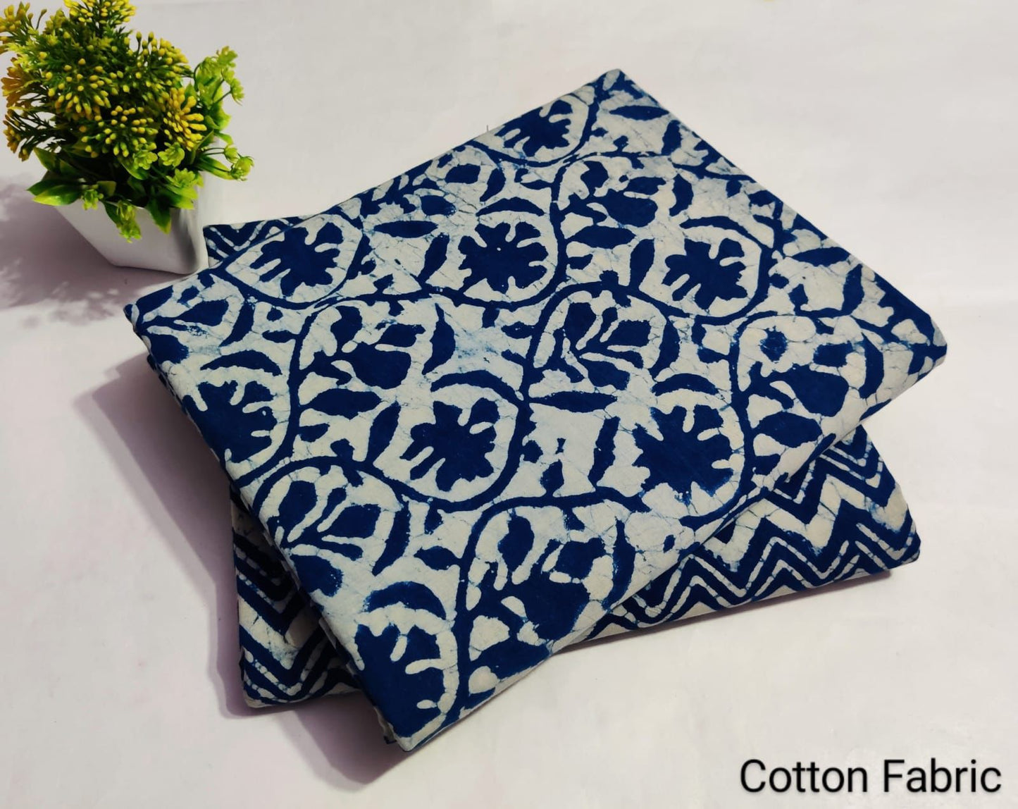 Indigo Vine Print Cotton Fabric – Ethnic Handblock Cotton Material (BFTB27)