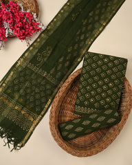 Green Handblock Printed Cotton Suit with Kota Doriya Dupatta