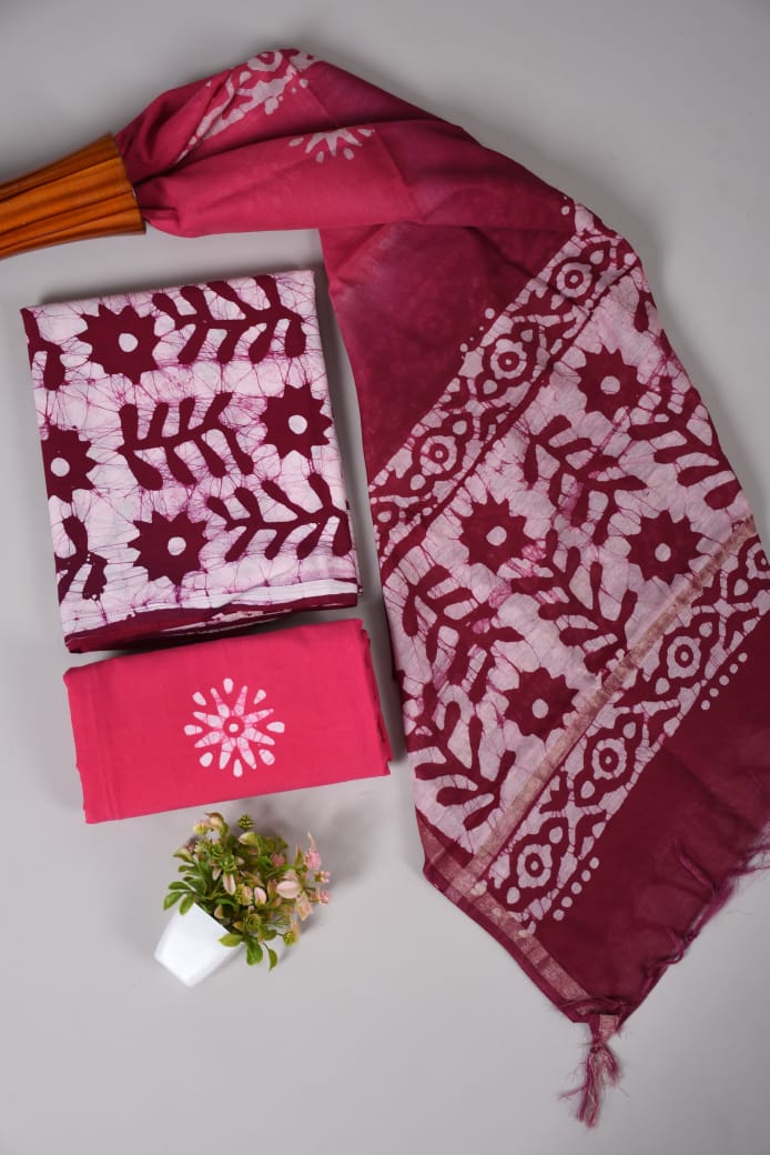 Hand Block Printed Cotton Suit With Chnaderi Dupatta Suit Sets