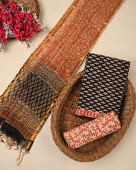 Beige Cotton Suit Set with Handblock Print Kota Doriya Dupatta