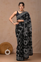 Traditional Authentic Hand Block Printed Pure Organic Cotton Sarees With matching Blouse(BFCS28)