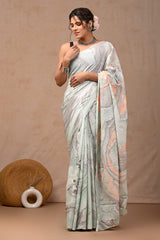 Traditional Authentic Hand Block Printed Pure Organic Cotton Sarees With matching Blouse(BFCS32)