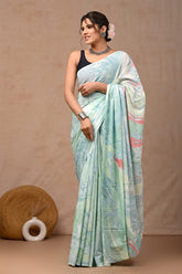 Traditional Authentic Hand Block Printed Pure Organic Cotton Sarees With matching Blouse(BFCS33)