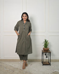 How can we not work on something that you all desperately wanted. One of the finest Cotton Slub and bold shade of Collar embroidery Co-Ord set