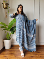 New Exclusive Collection of Hand Block Printed Stitched Cotton Suits With Cotton Dupatta in Beautiful Colours((BFSCS24)