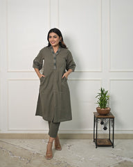 How can we not work on something that you all desperately wanted. One of the finest Cotton Slub and bold shade of Collar embroidery Co-Ord set