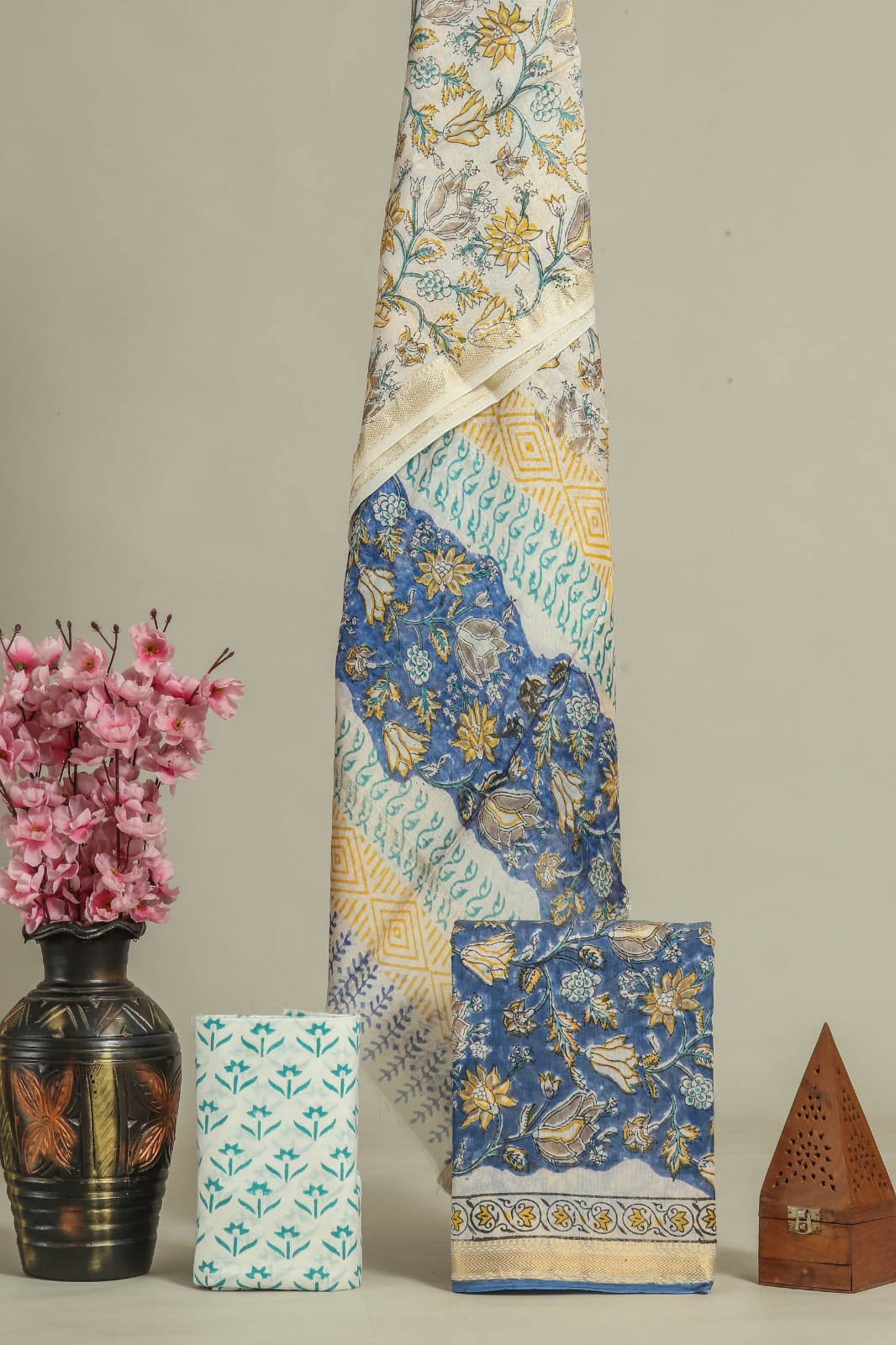 Premium Hand Block Printed Maheshwari Silk Suit (BFMAH11)