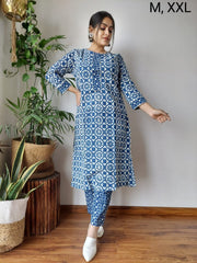 New Exclusive Hand  block printed Stitched Cotton  Kurtis with Pant
