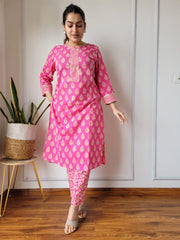 New Exclusive Hand  block printed Stitched Cotton  Kurtis with Pant