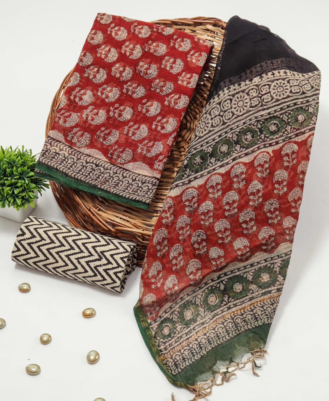 Black & Rust Traditional Printed kota doriya Suit Set (BFFKO05)