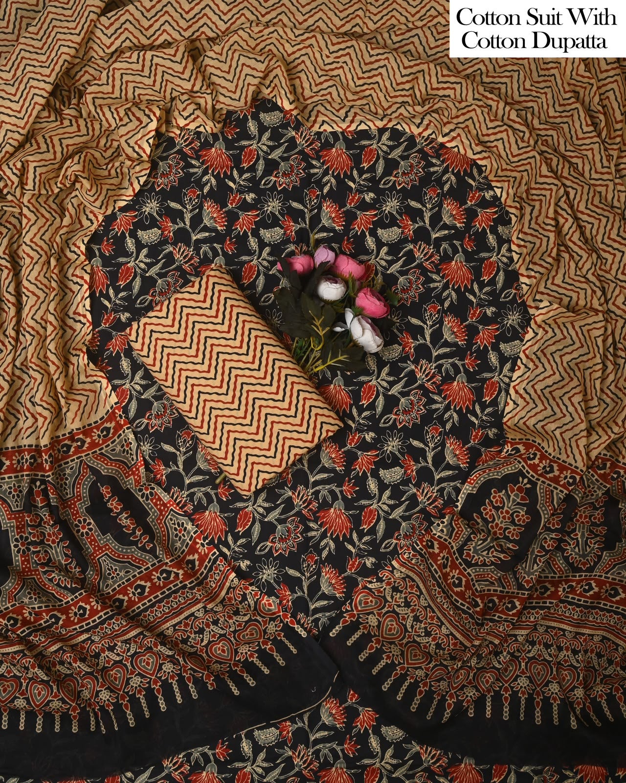 Exclusive Hand Block Cotton Suit With Cotton Dupatta(BFCOT184)