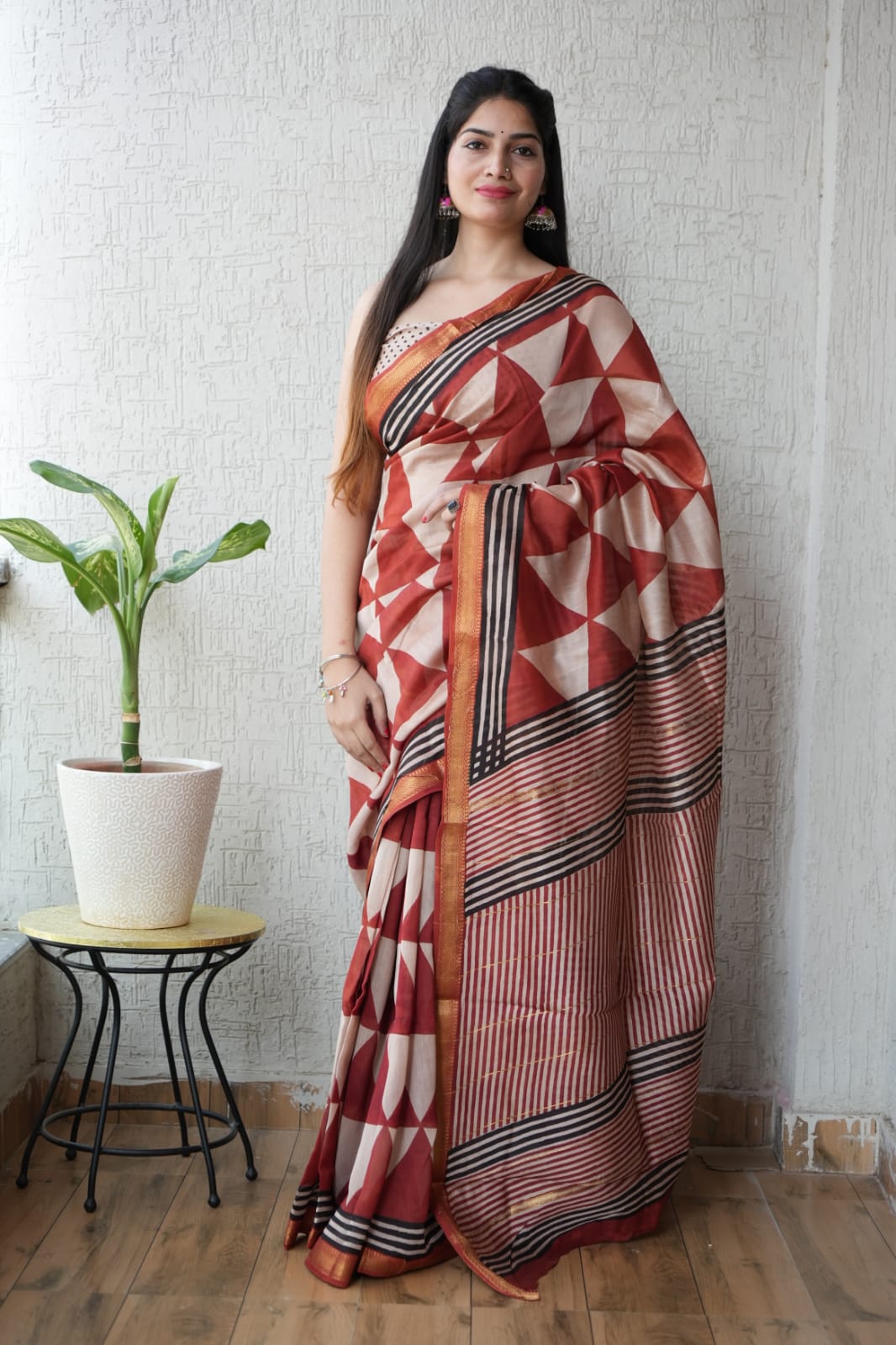 New Designer Hand Block Print Maheshwari Silk Saree (BFMSARE53)