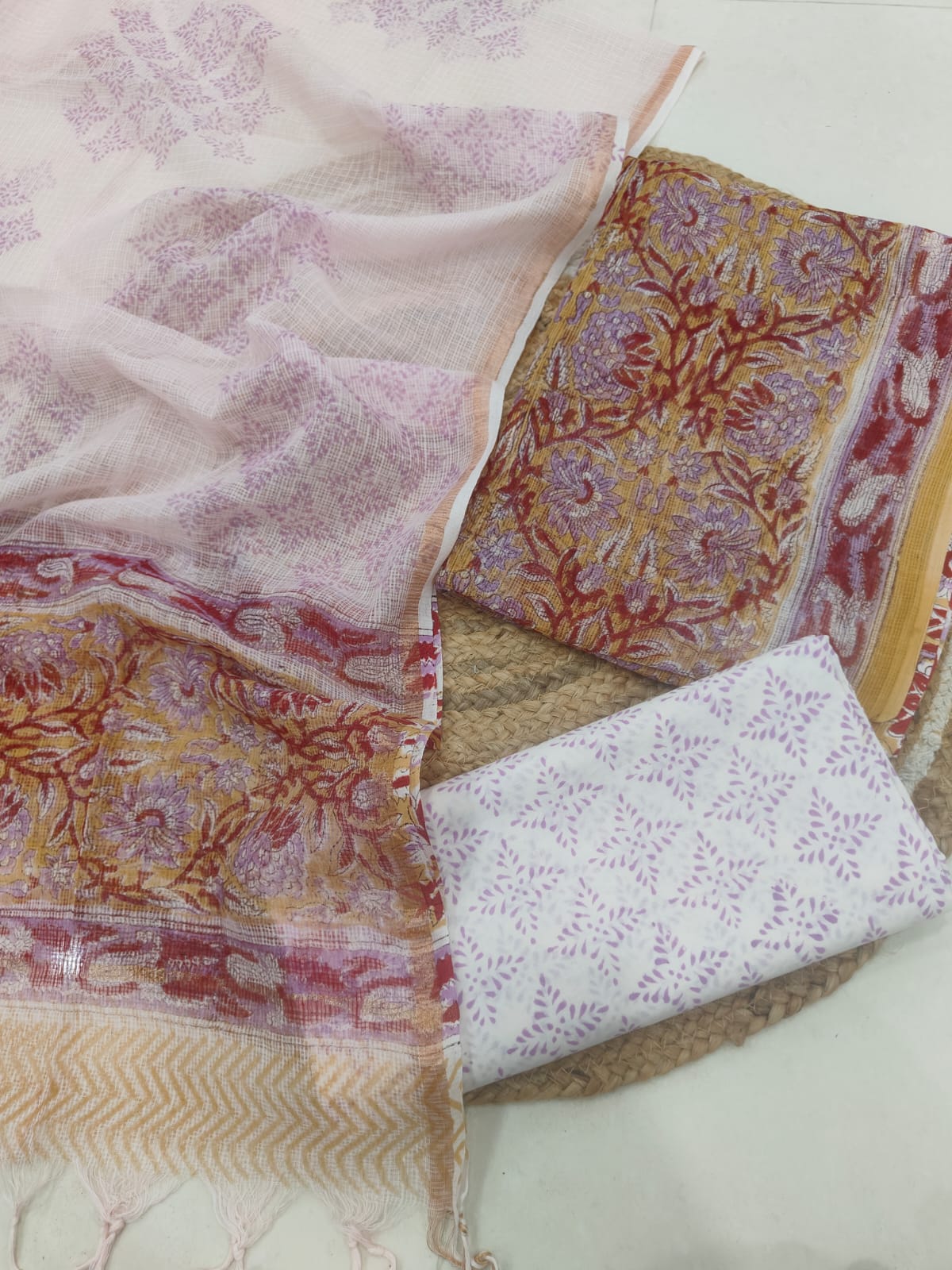 Pink & Mustard Floral Printed kota doriya Suit Set (BFFKO18)