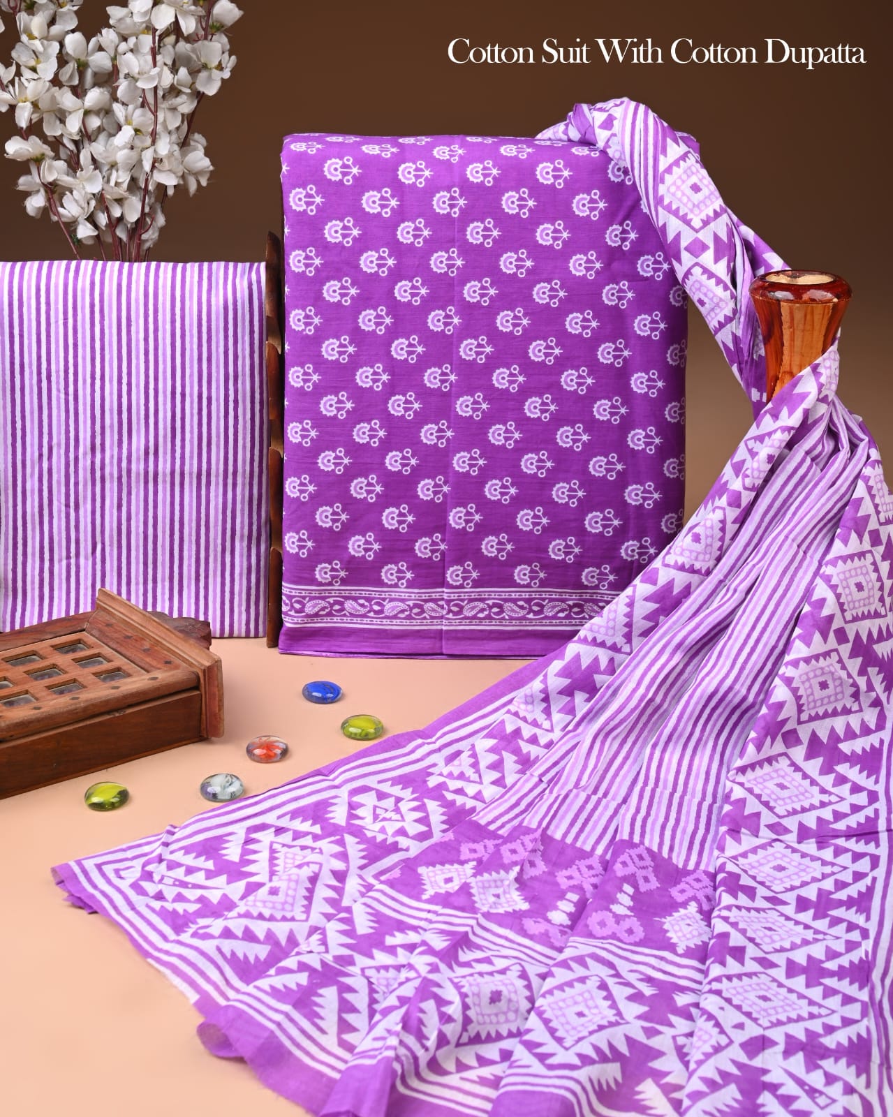 Exclusive Hand Block Cotton Suit With Cotton Dupatta