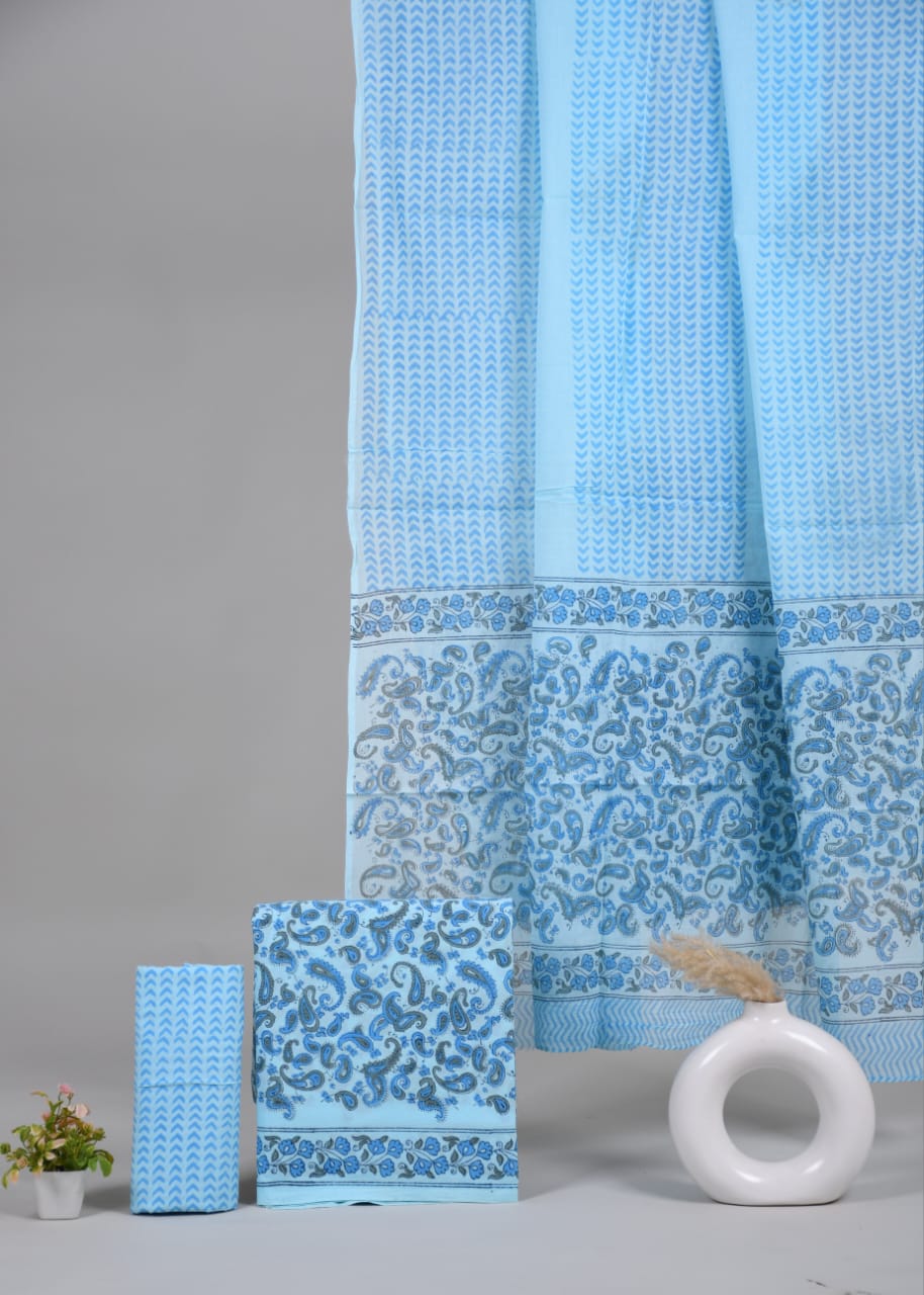 Exclusive Hand Block Cotton Suit With Cotton Dupatta(BFCOT60)