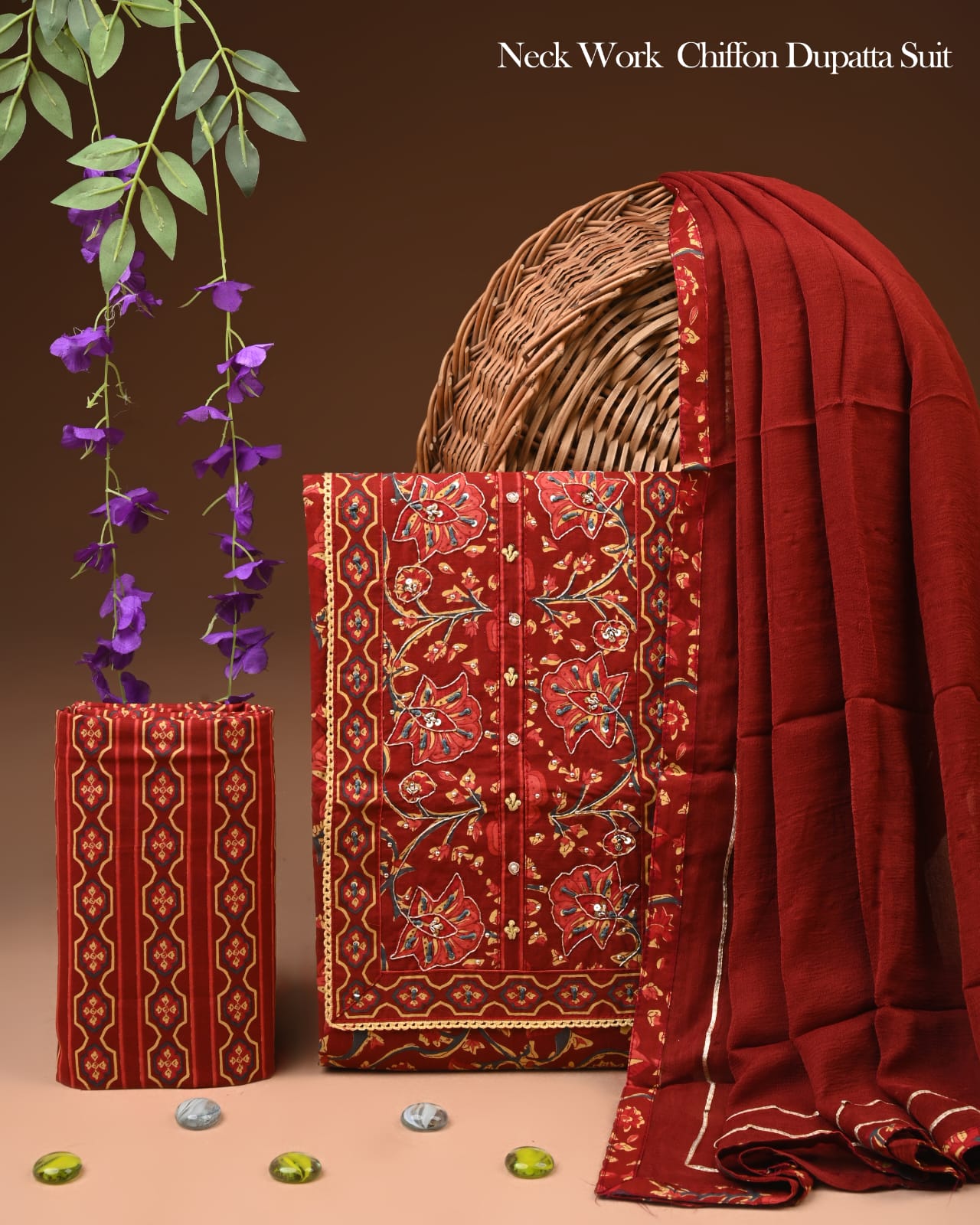 PREMIUM GOTA PATTI COTTON SUIT SET WITH CHIFFON DUPATTA