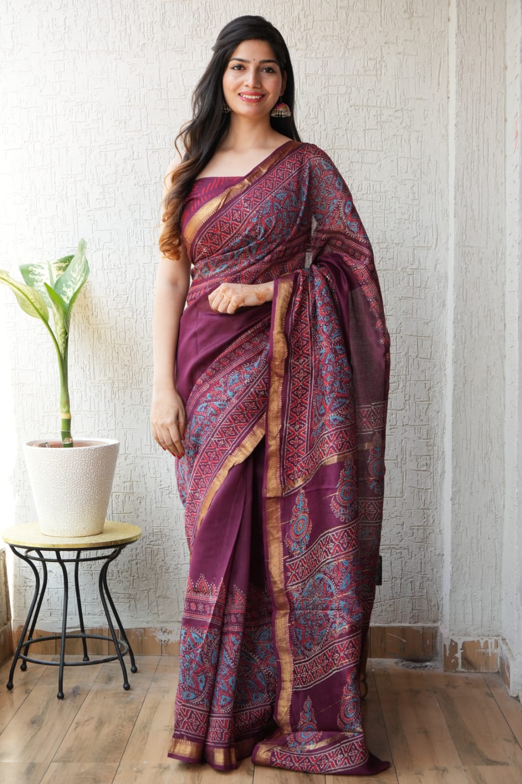 New Designer Hand Block Print Maheshwari Silk Saree (BFMSARE07)