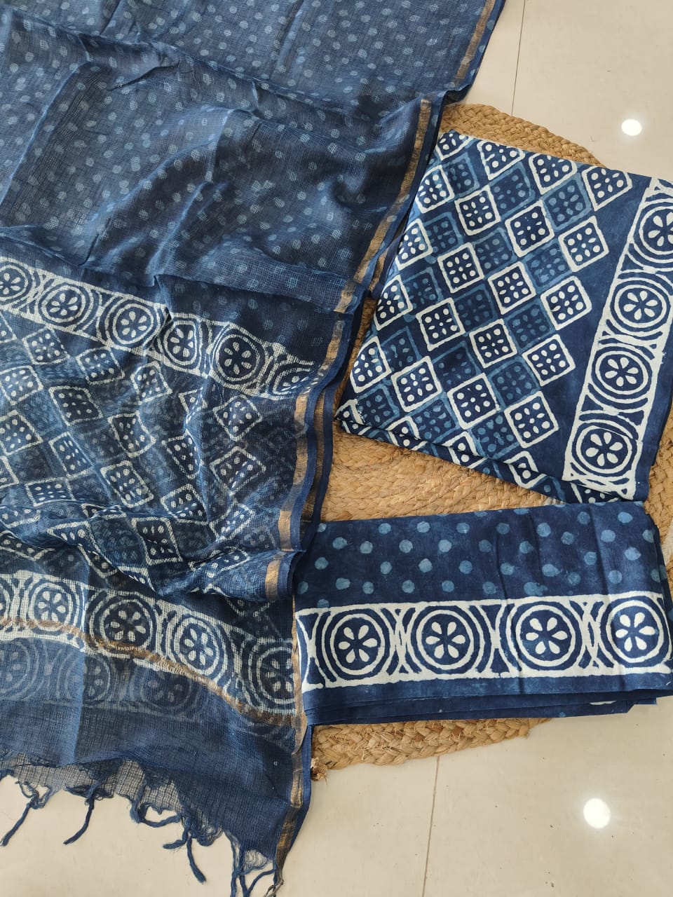 Premium Sanganeri Printed Cotton Suit With Kota Doria Duppta(BFCOTKD22)