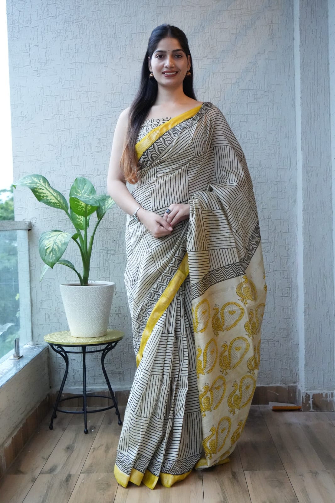 New Designer Hand Block Print Maheshwari Silk Saree (BFMSARE22)