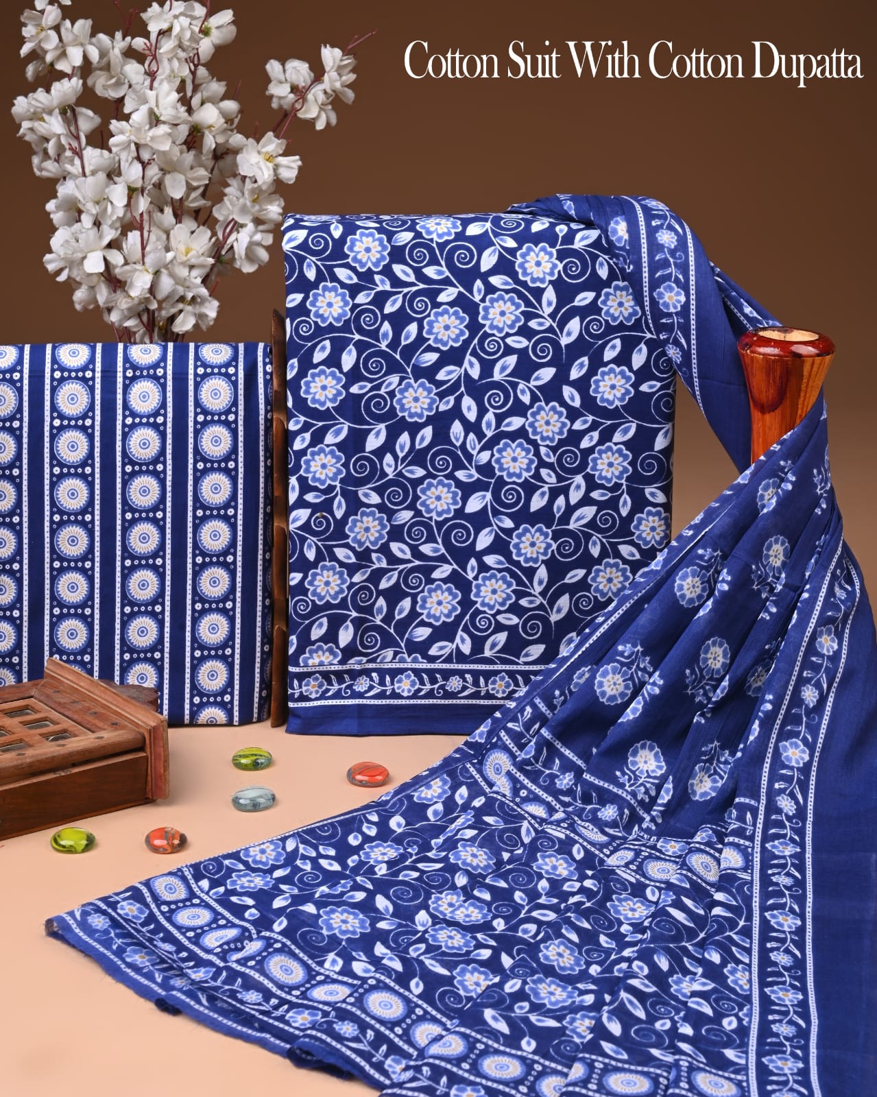Exclusive Hand Block Cotton Suit With Cotton Dupatta(BFCOT176)