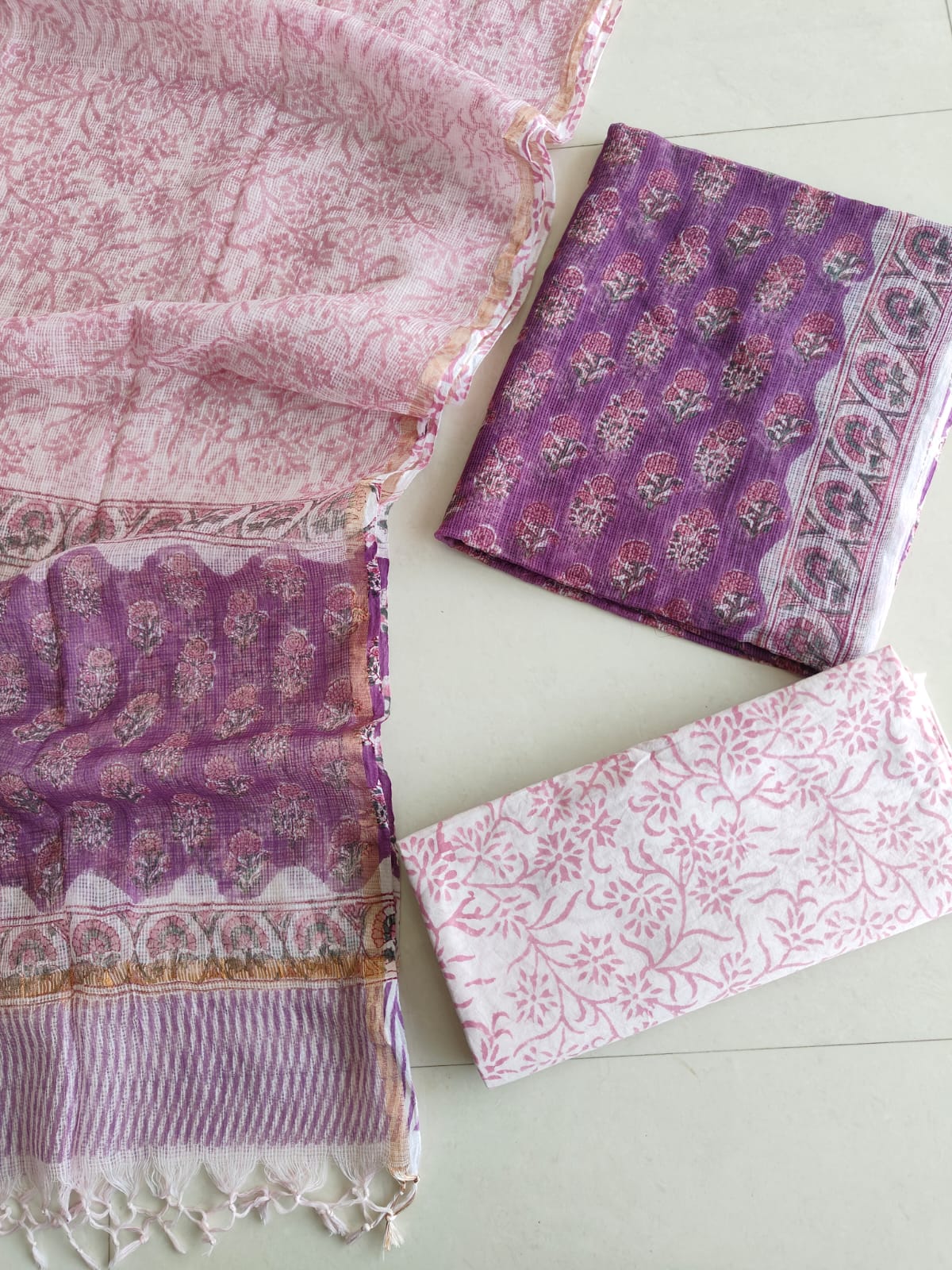 Rich Purple Pink Buti Hand Block Print Kota Doriya Suit (BFFKO79)