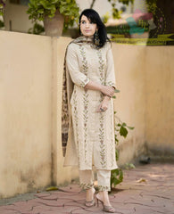 classy embroidery handloom set with khadi silk floral banarasi print duppta handloom cotton kurti with embroidery work