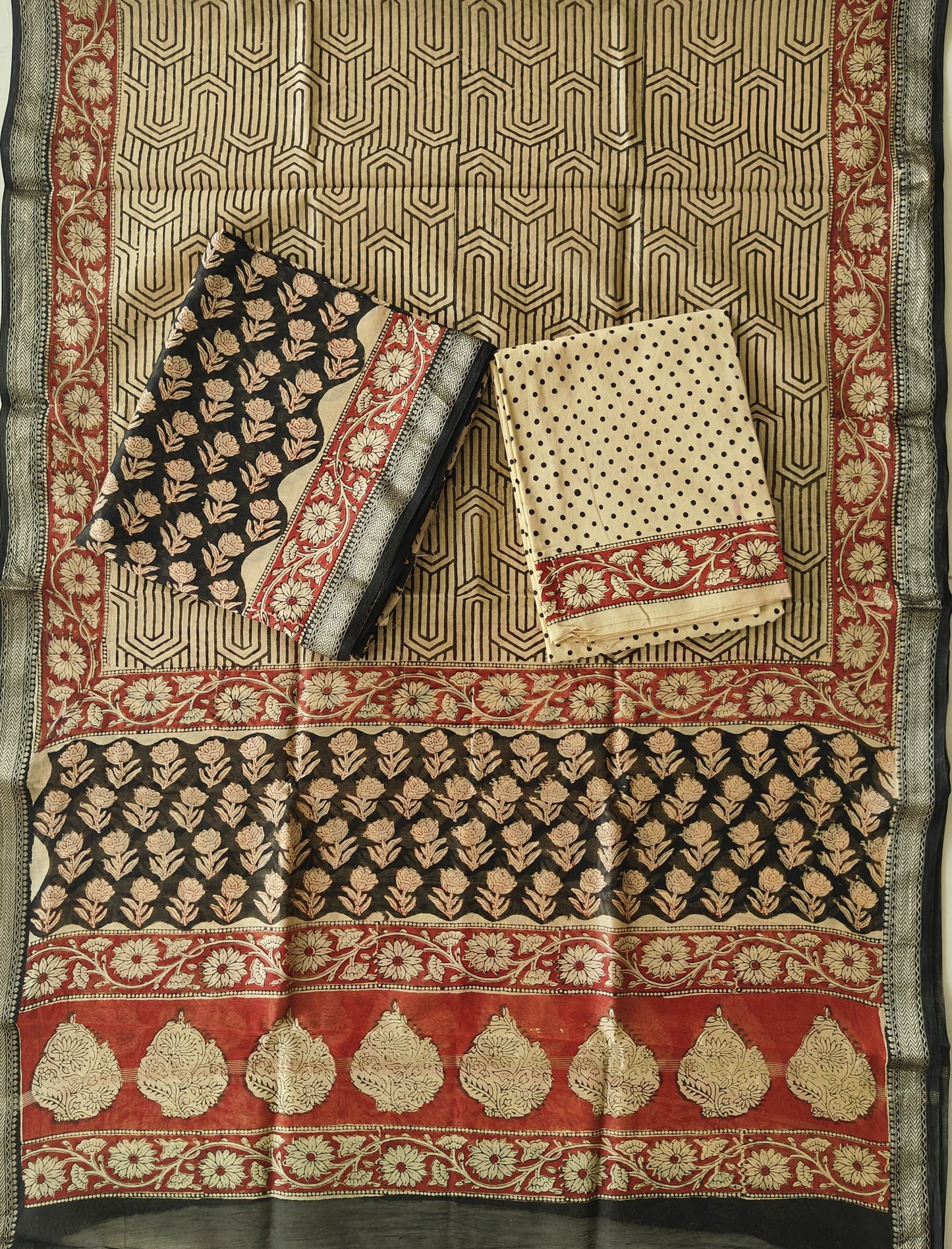 Premium Hand Block Printed Maheshwari Silk Suit(BFMAH71)