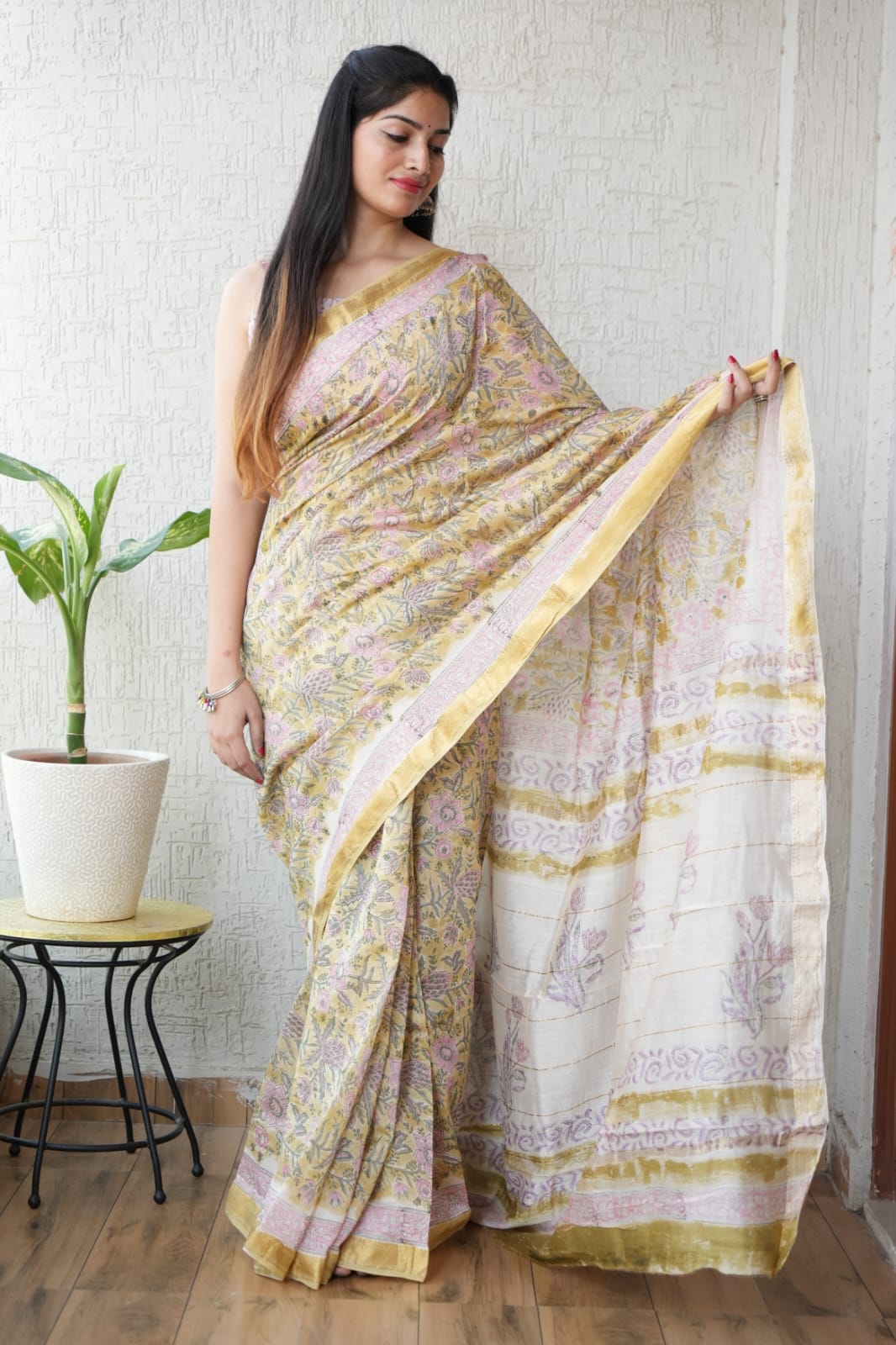 New Designer Hand Block Print Maheshwari Silk Saree (BFMSARE55)