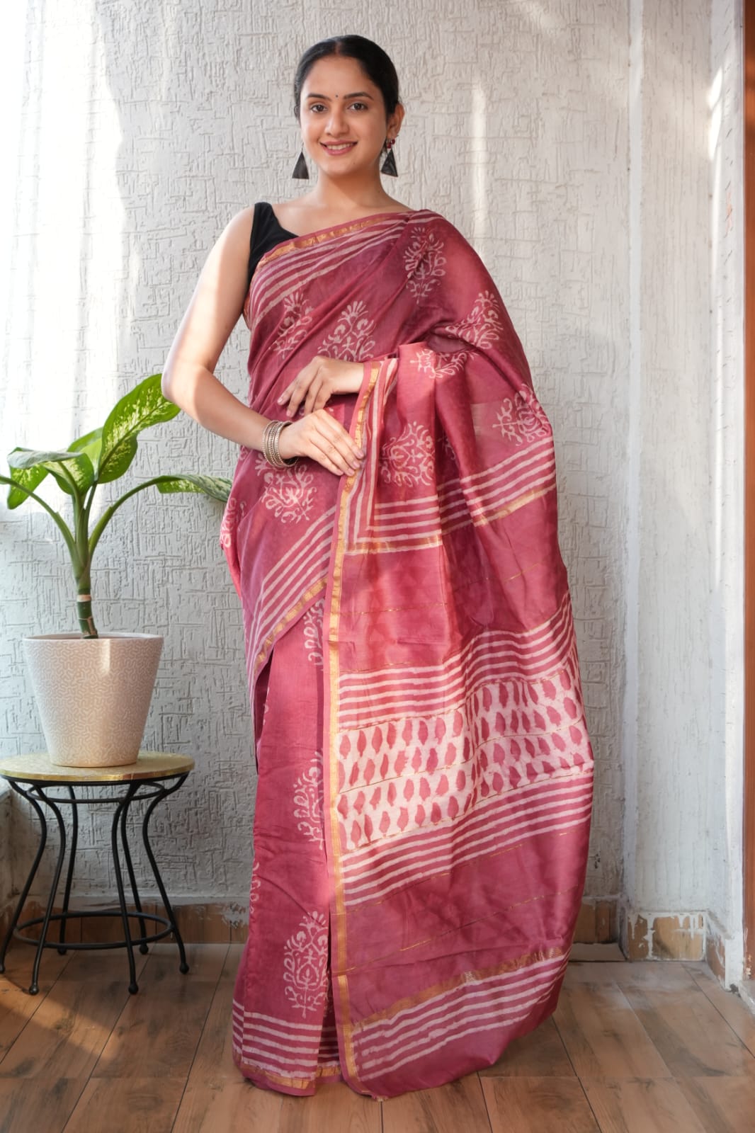 New Designer Hand Block Print Chanderi Silk Saree(BFCS72)