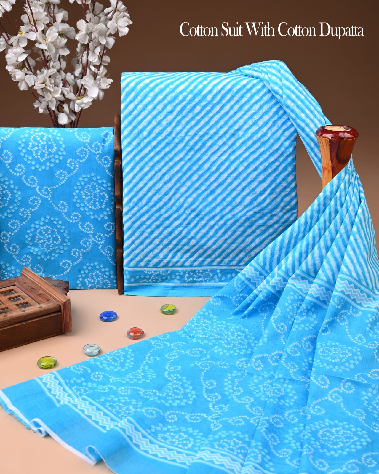 Exclusive Hand Block Cotton Suit With Cotton Dupatta(BFCOT163)