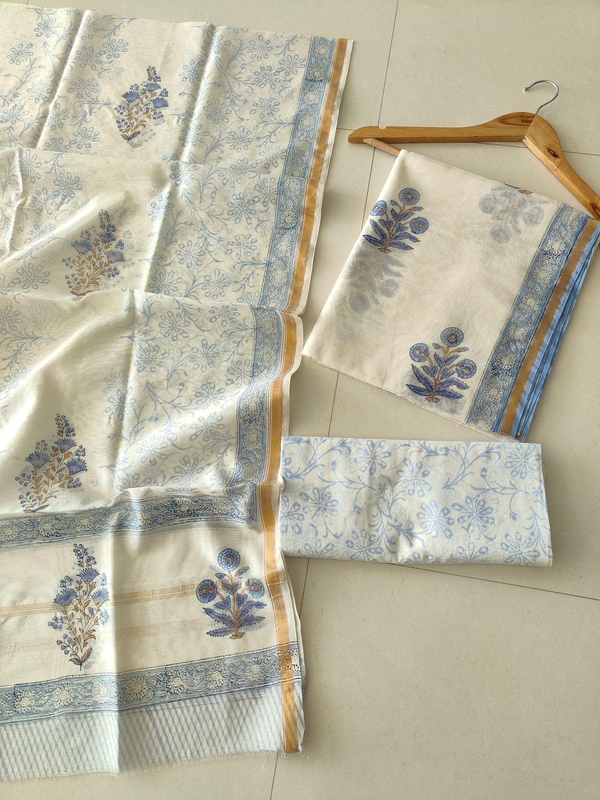 EXCLUSIVE HAND BLOCK CHANDERI SILK SUIT SET WITH CHANDERI DUPATTA