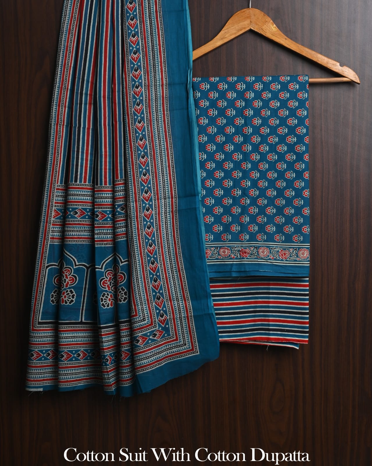 Exclusive Hand Block Cotton Suit With Cotton Dupatta(BFCOT197)