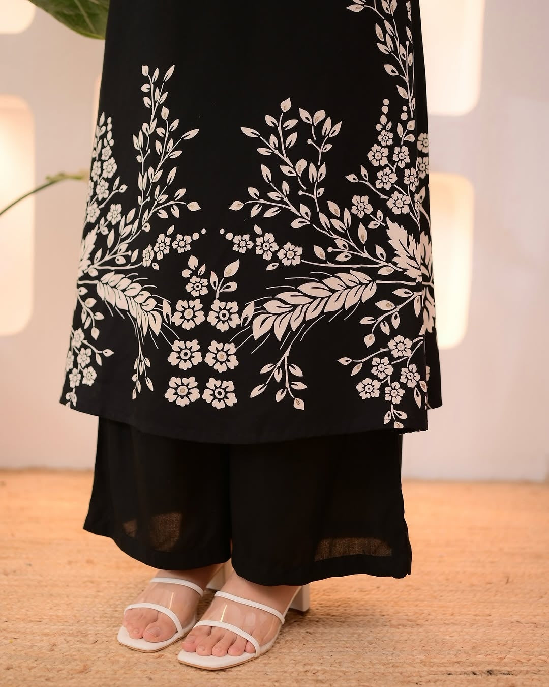 Black Rayon Designer Kurta Palazzo Set for Women