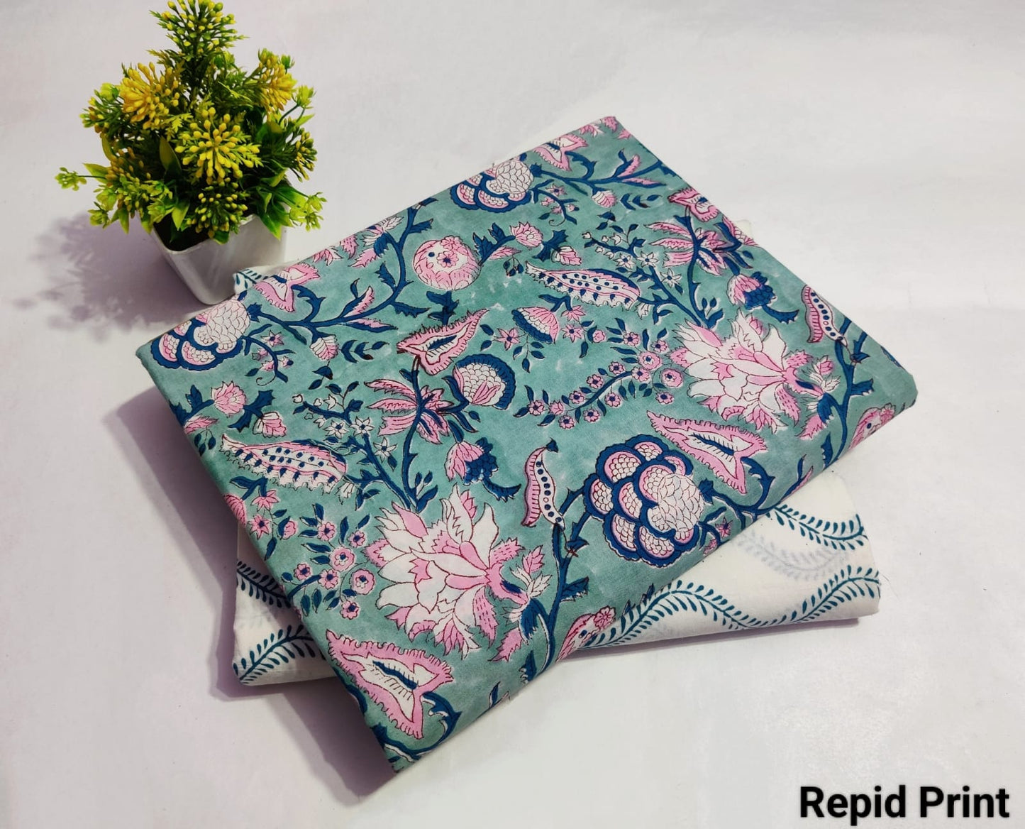 Teal Rapid Printed Top & Bottom Suit Set – Elegant Cotton Suit Material (BFTB30)