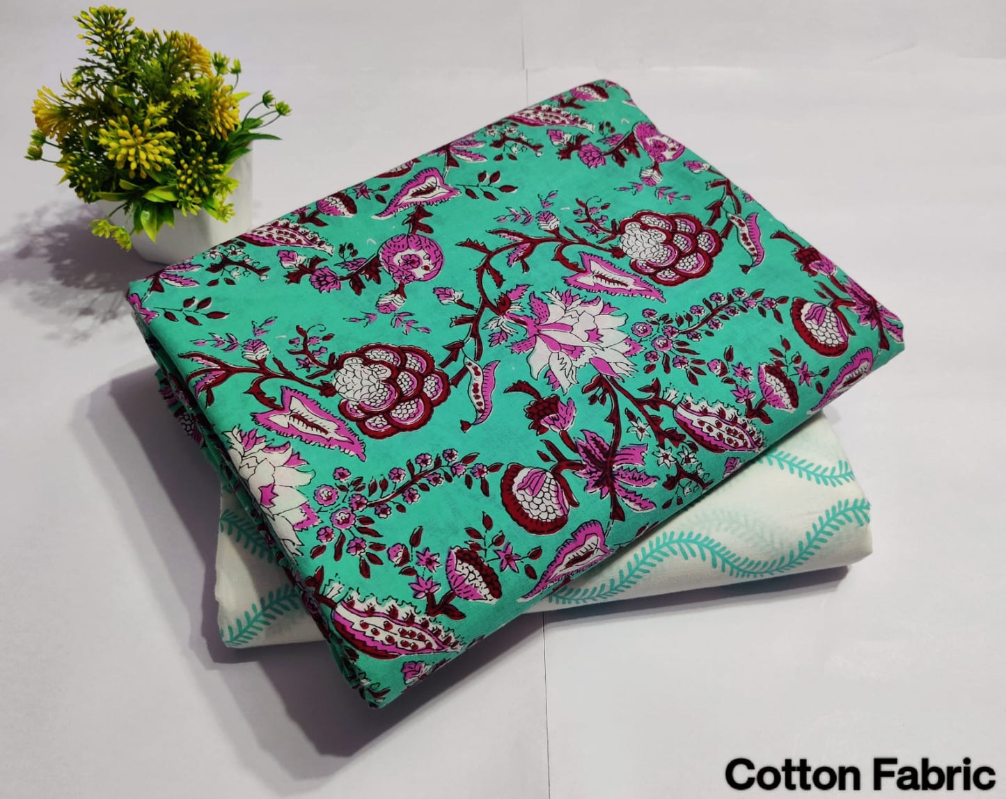 Teal Floral Printed Top & Bottom Suit Set – Elegant Cotton Suit Material | (BFTB79)