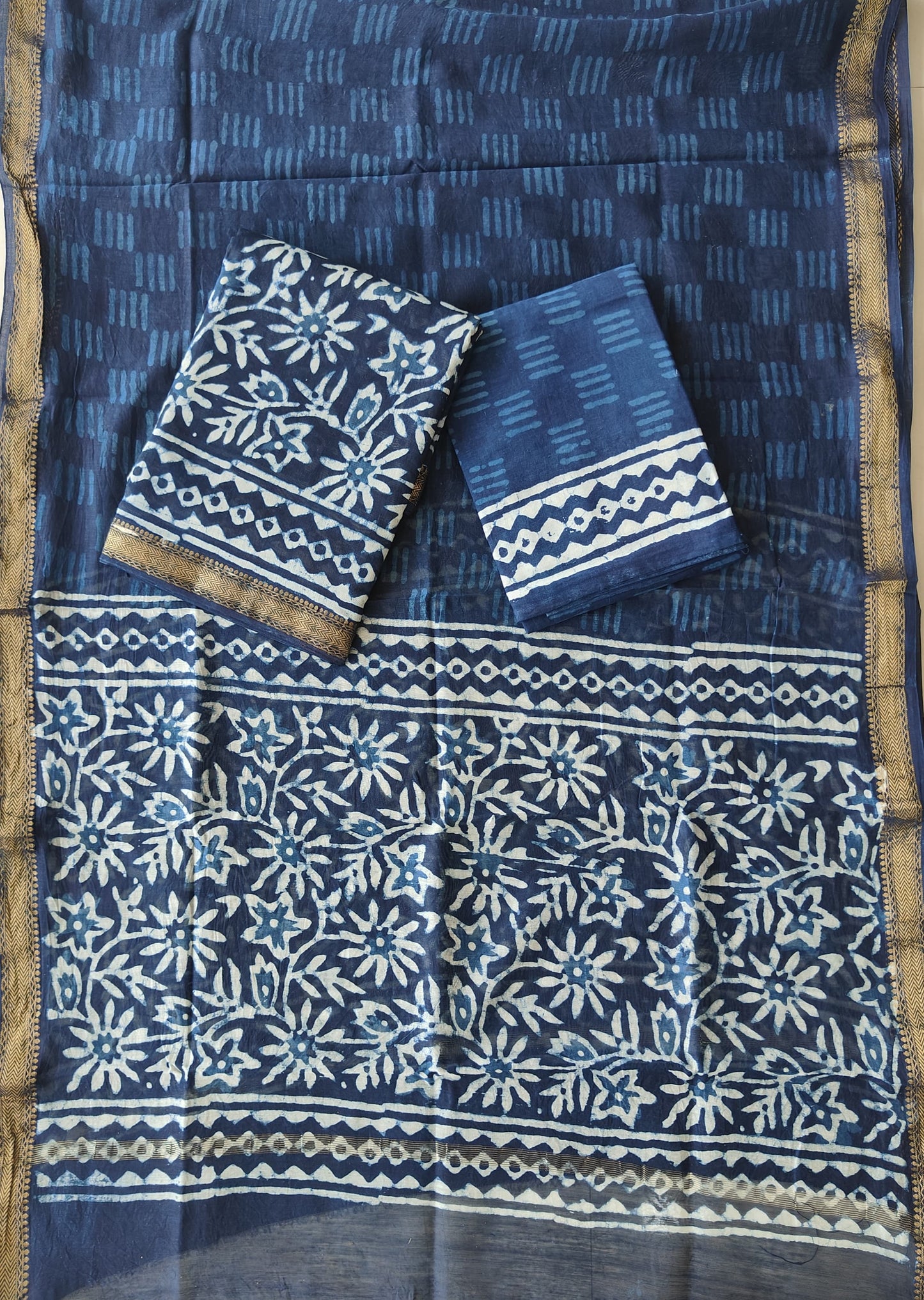 Premium Hand Block Printed Maheshwari Silk Suit(BFMAH69)