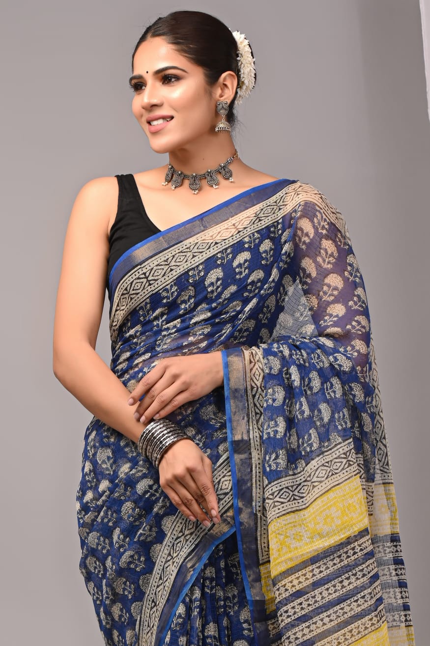 Blue & Yellow Designer kota doriya saree (BFKS20)