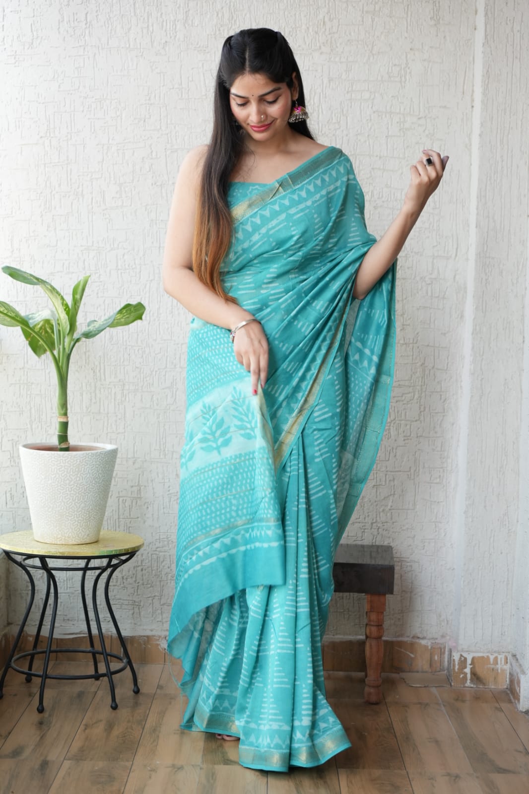 New Designer Hand Block Print Maheshwari Silk Saree (BFMSARE54)