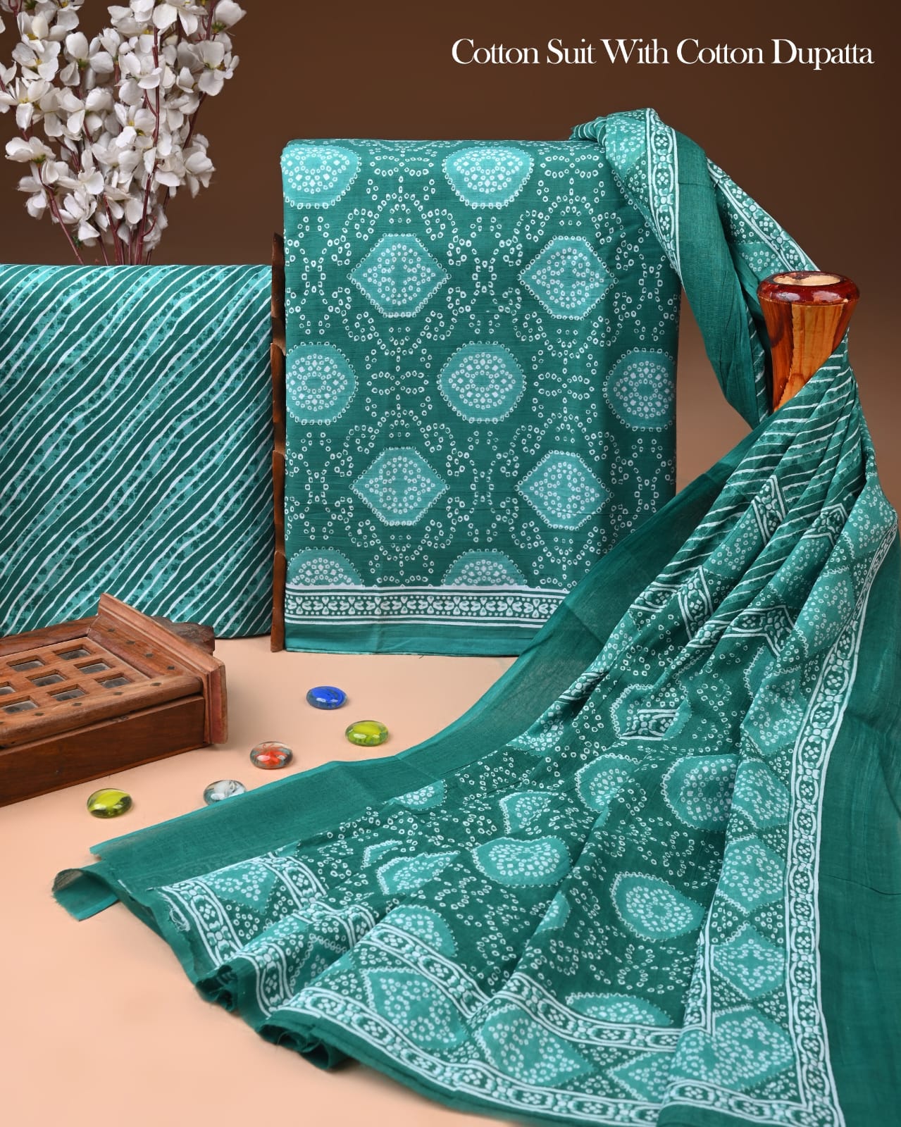 Exclusive Hand Block Cotton Suit With Cotton Dupatta(BFCOT196)