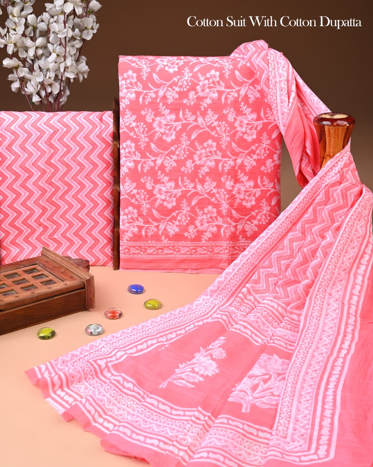 Exclusive Hand Block Cotton Suit With Cotton Dupatta