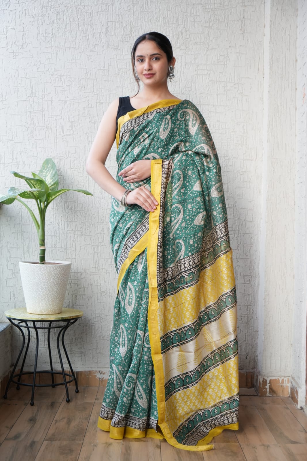 New Designer Hand Block Print Maheshwari Silk Saree (BFMSARE65)