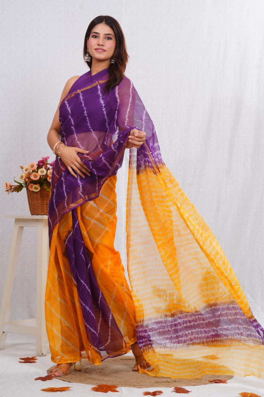 Purple & Yellow Tie-Dye kota doriya Saree (BFKS10)
