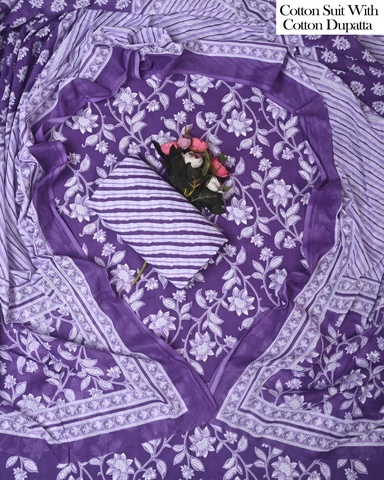 Exclusive Hand Block Cotton Suit With Cotton Dupatta(BFCOT191)