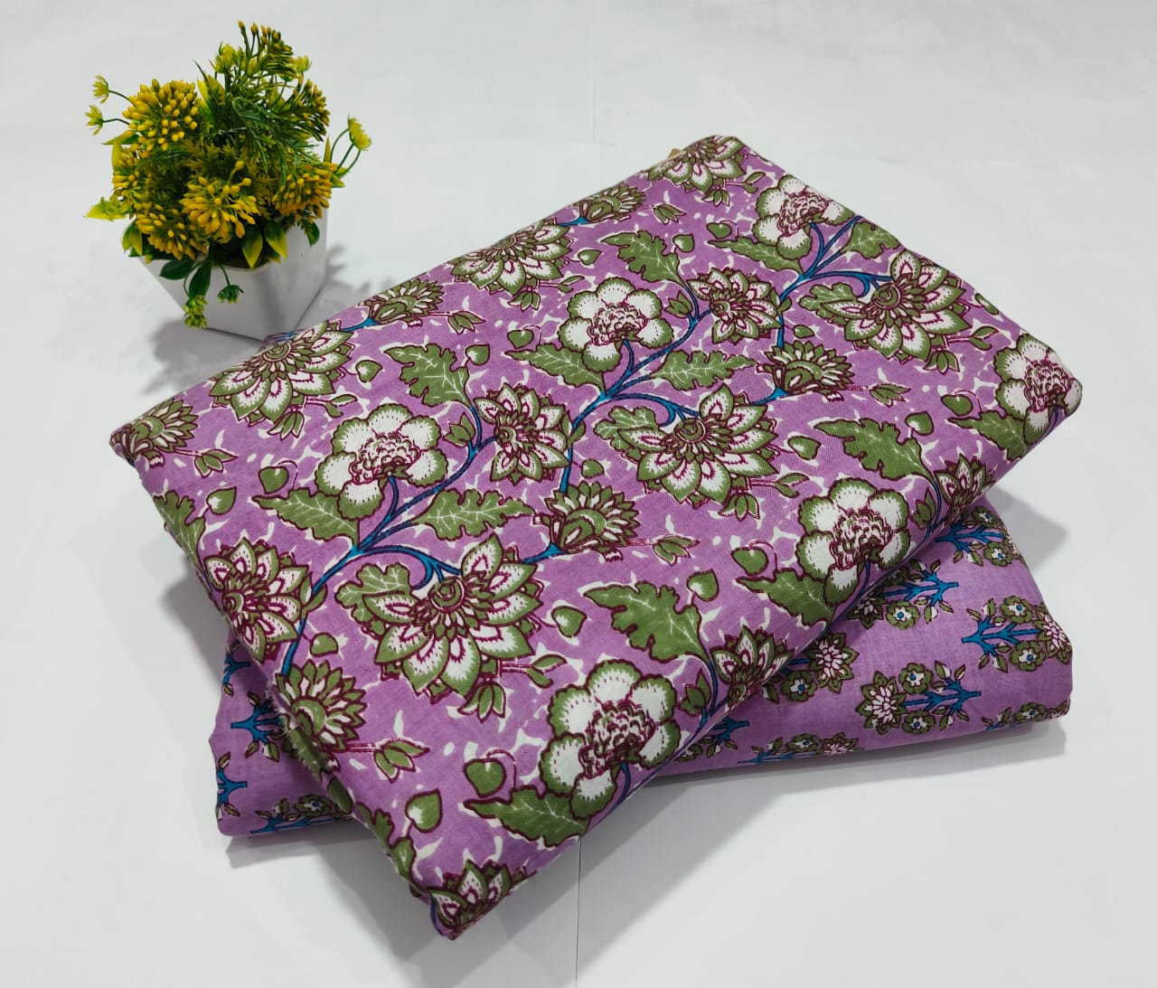 Lavender Floral Printed Top & Bottom Suit Set – Stylish Cotton Suit Material (BFTB17)
