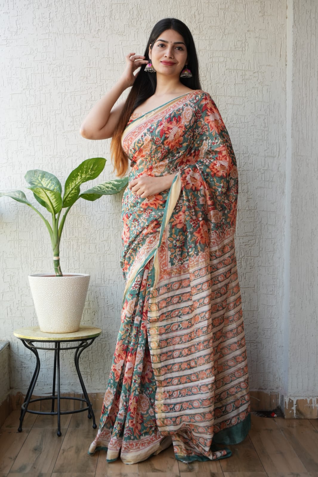 New Designer Hand Block Print Maheshwari Silk Saree (BFMSARE60)