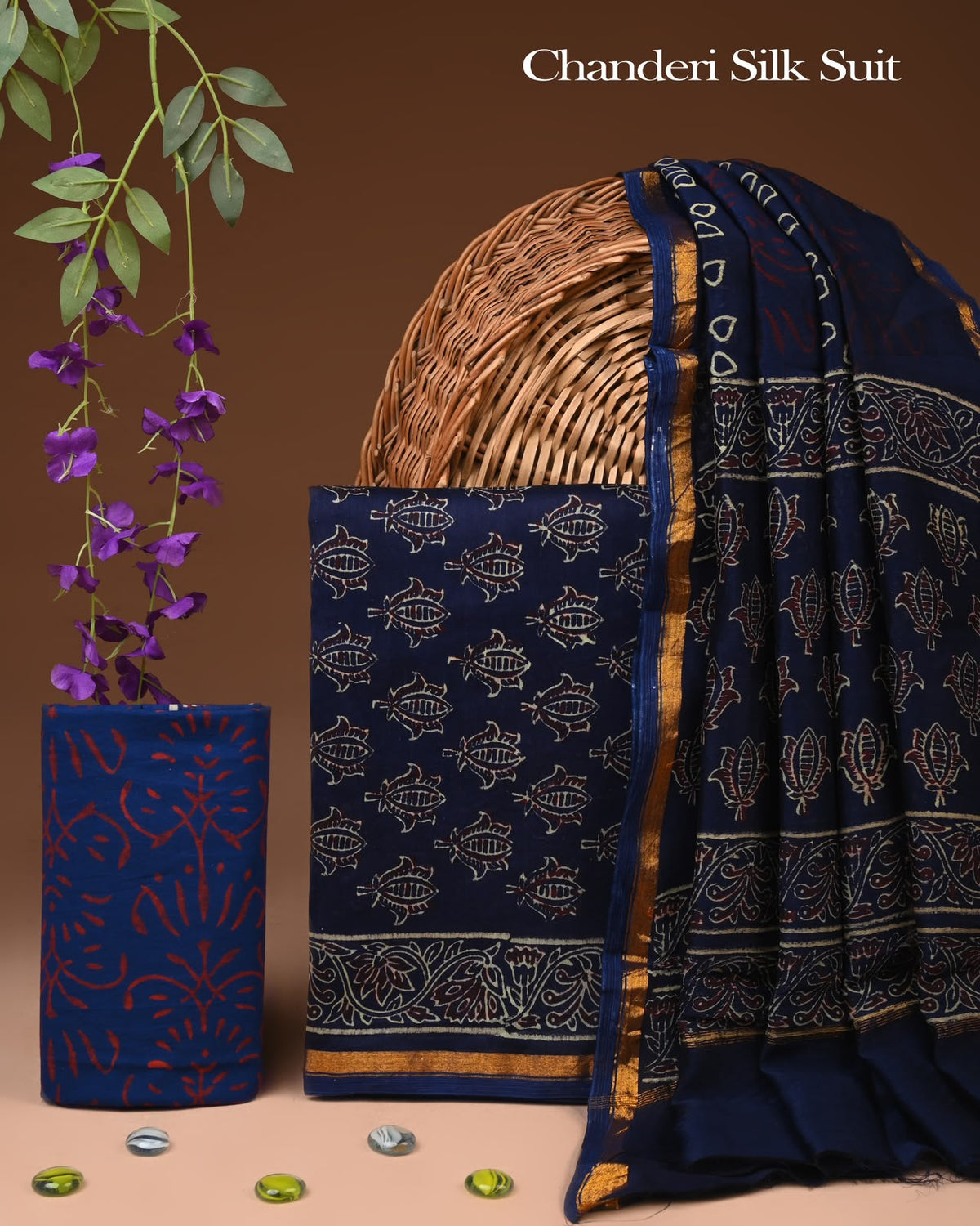 EXCLUSIVE HAND BLOCK CHANDERI SILK SUIT SET WITH CHANDERI DUPATTA