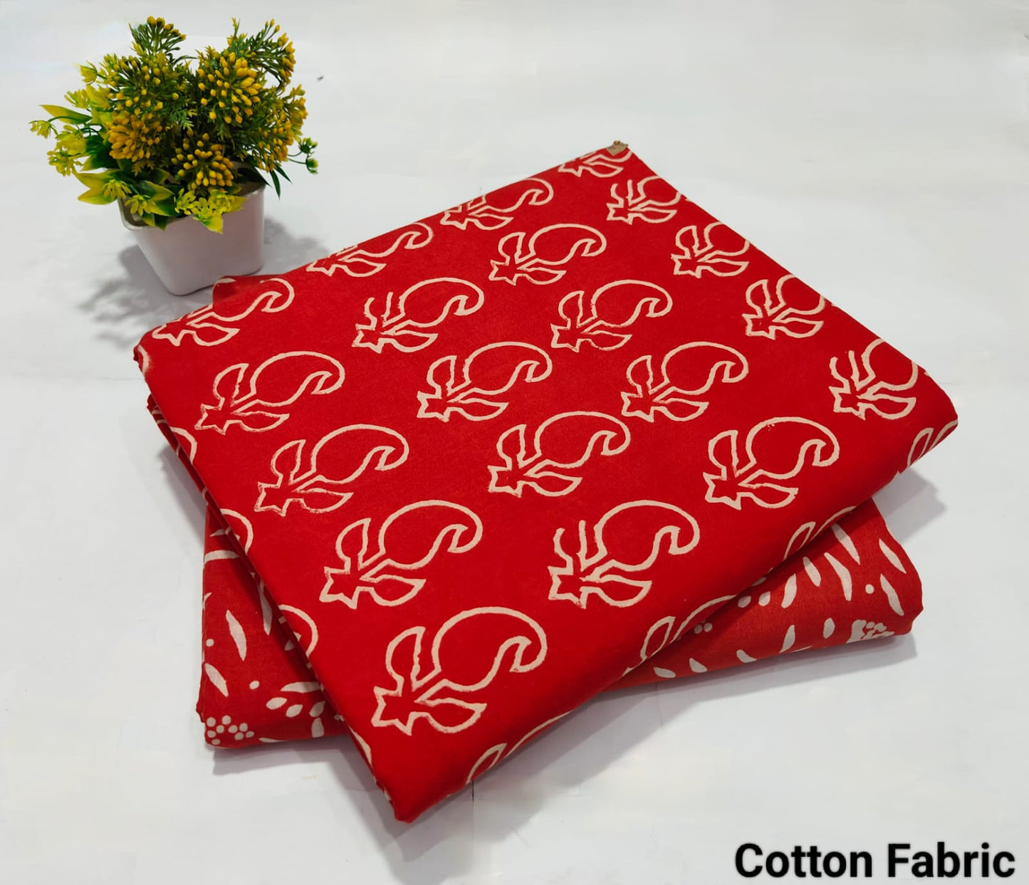 Red Abstract Printed Cotton Fabric – Stylish Dress Material (BFTB098)